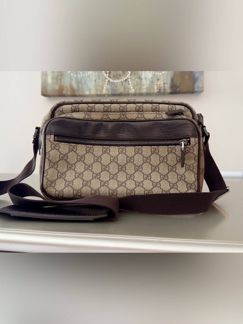 Gucci Brown & Beige GG Monogram Messenger Bag